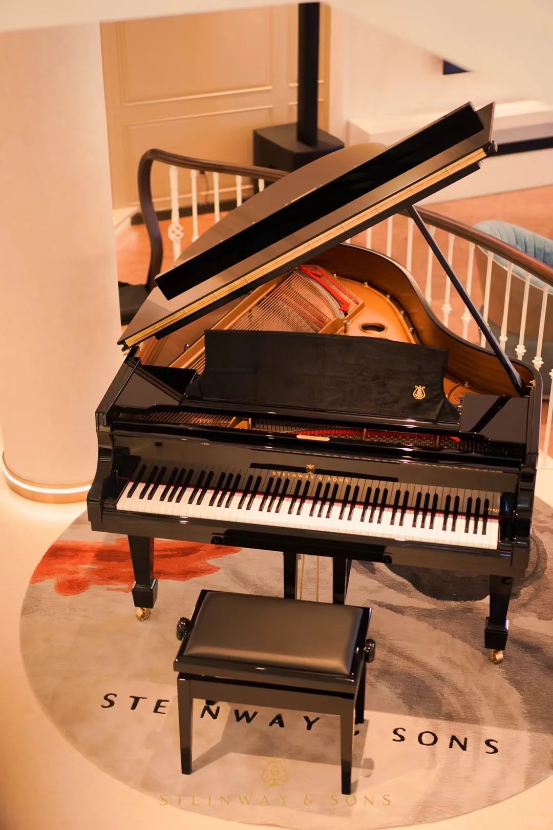 Concert-grade grand piano in a refined concert setting